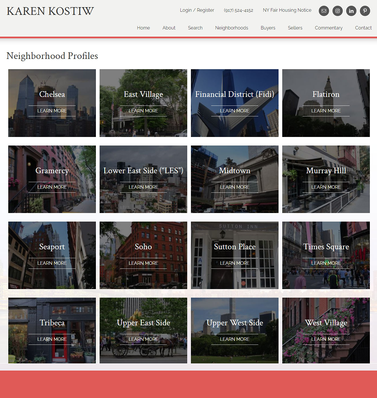 screen shot of real estate neighborhood page layout