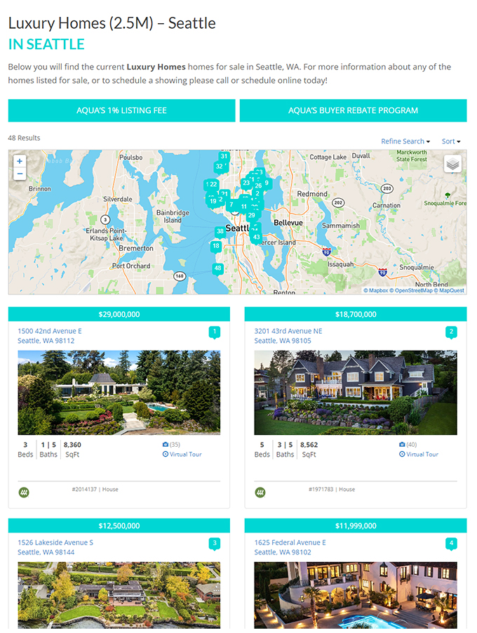 Screenshot of luxury seattle homes