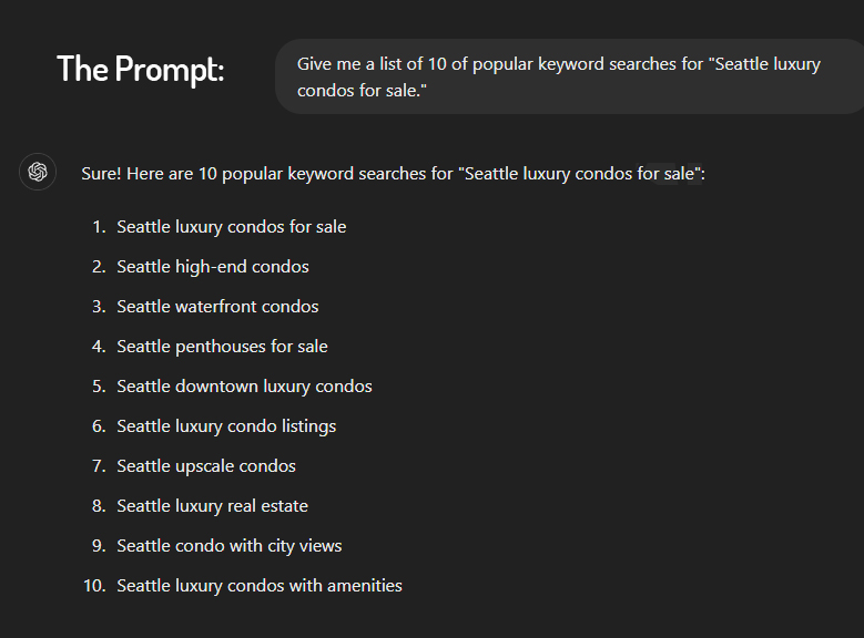 example chatgpt real estate keyword prompt