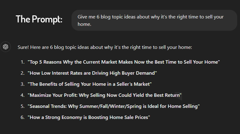 example chatgpt real estate keyword prompt