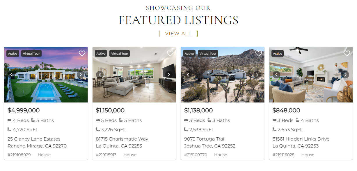 screen shot of web page and featured homes for sale